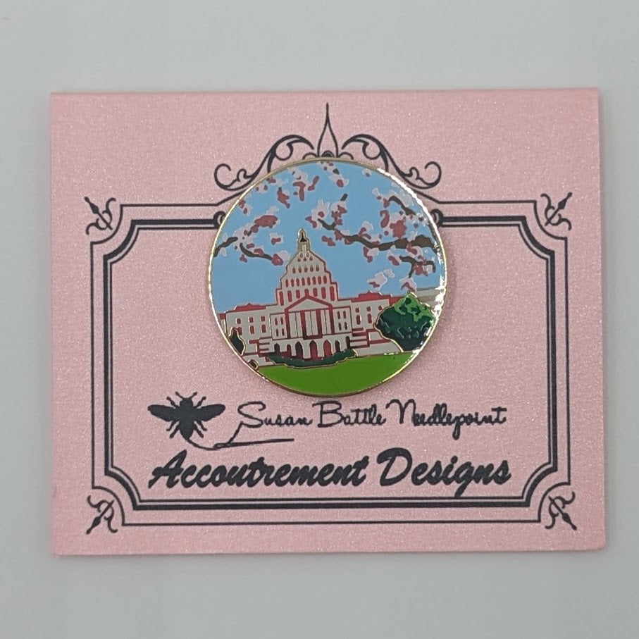 Capitol w. Cherry Blossoms Needle Minder Magnet - Susan Battle Needlepoint
