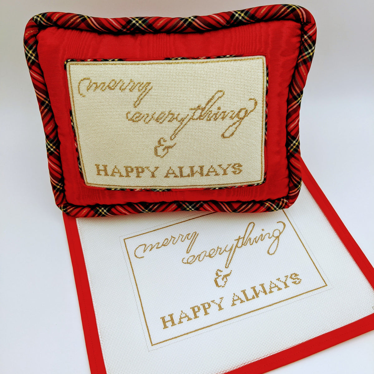 Merry Everything &amp; Happy Always Pillow on 13 mesh