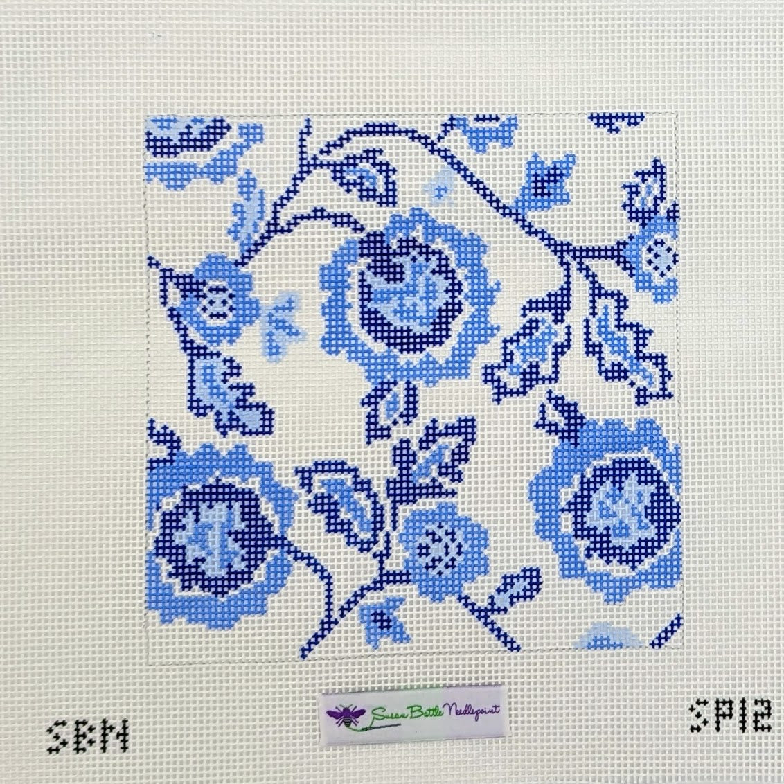 Blue &amp; White Floral (on 10 mesh)