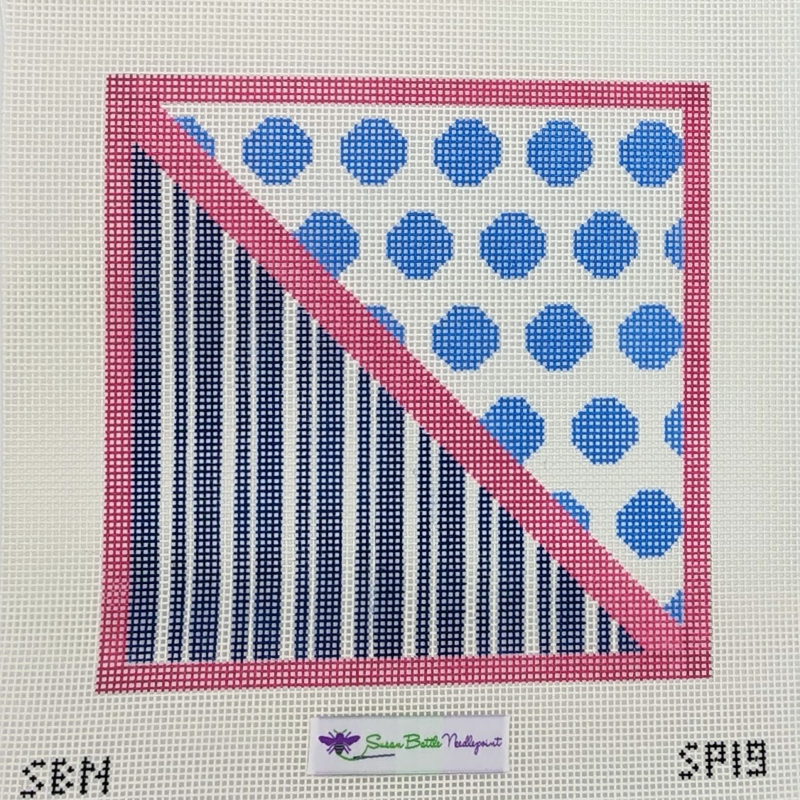 Blue Polka Dots and Stripes with Pink (on 10 mesh)