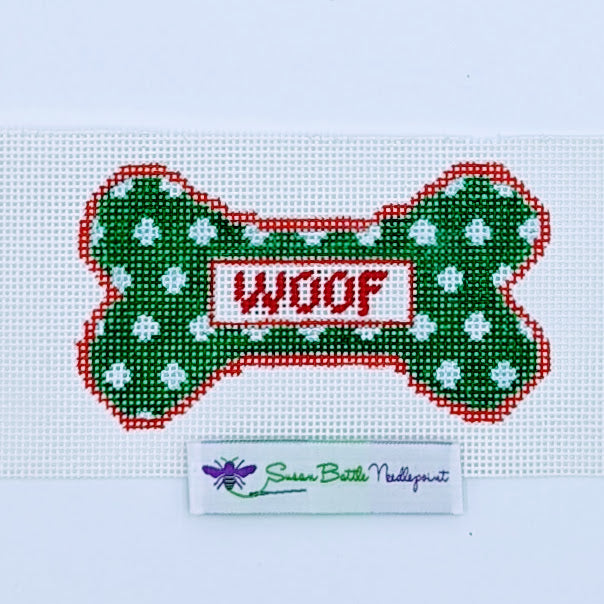WOOF Polka Dot Dog Bone ornament