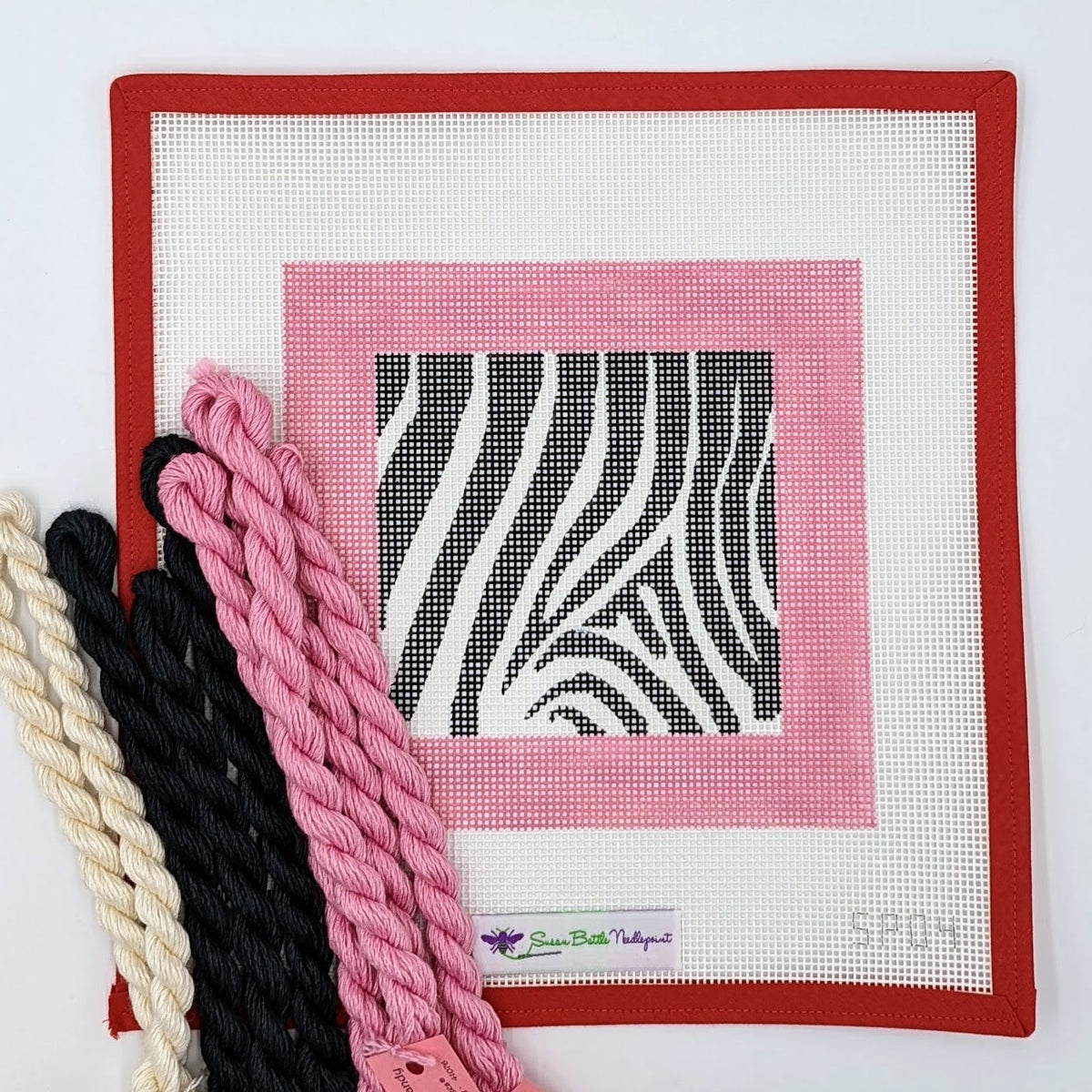 Zebra with Pink Border (on 10 mesh) WITH FIBERS